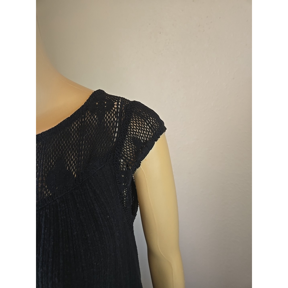 Lucky Brand Women's Black Crochet Swing Sleeveless Linen Blend Top Size Medium - Picture 4 of 8